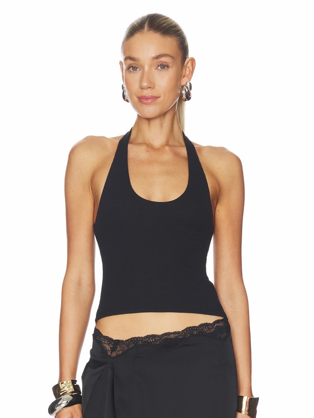 Lovers and Friends Revolve Ayanna Black Scoop Halter Neck Cotton Tank Top NWT